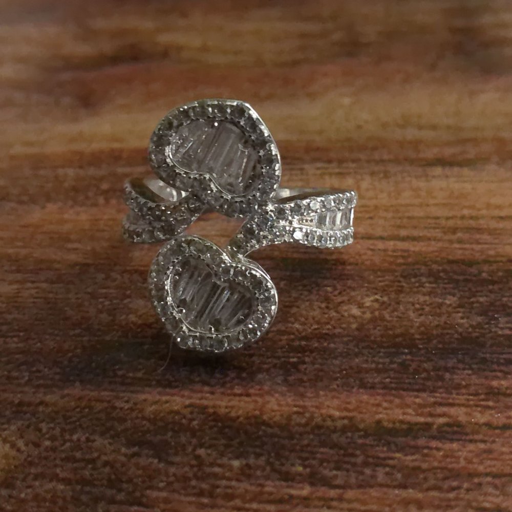 Sterling Silver Double Heart Cubic Zirconia Ring